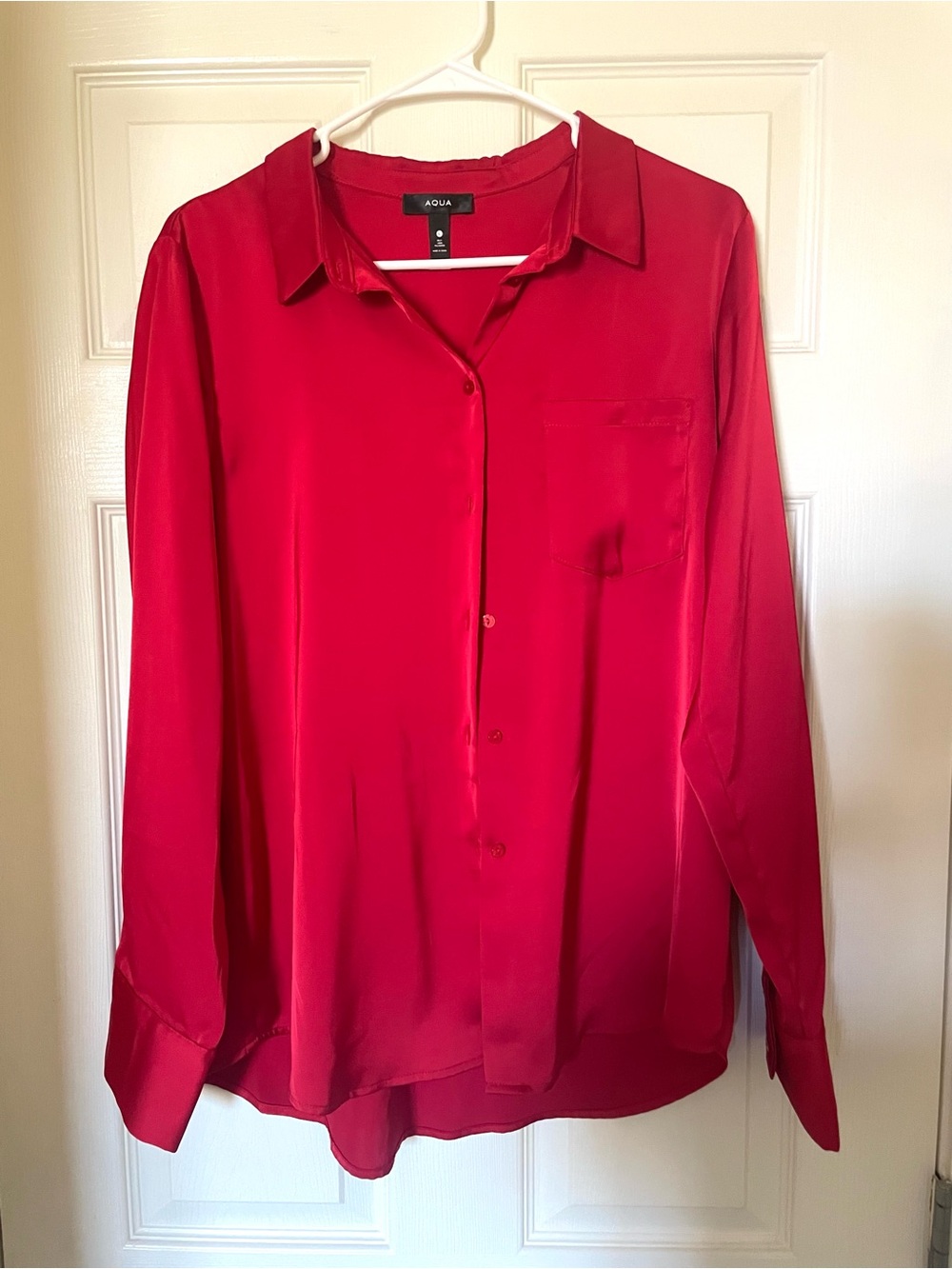 Aqua Vibrant Red Button-Front Blouse